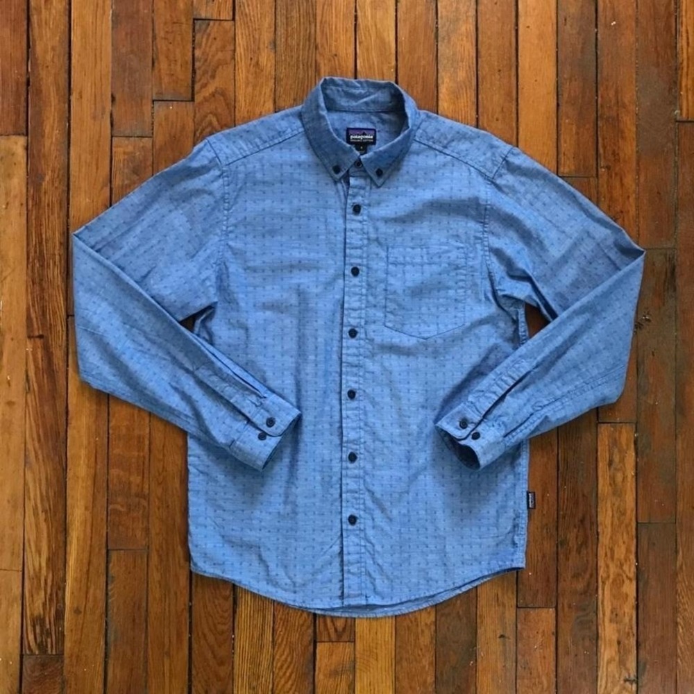 Patagonia Organic Cotton Stitched Button Up Long Sleeve Shirt Men S Blue